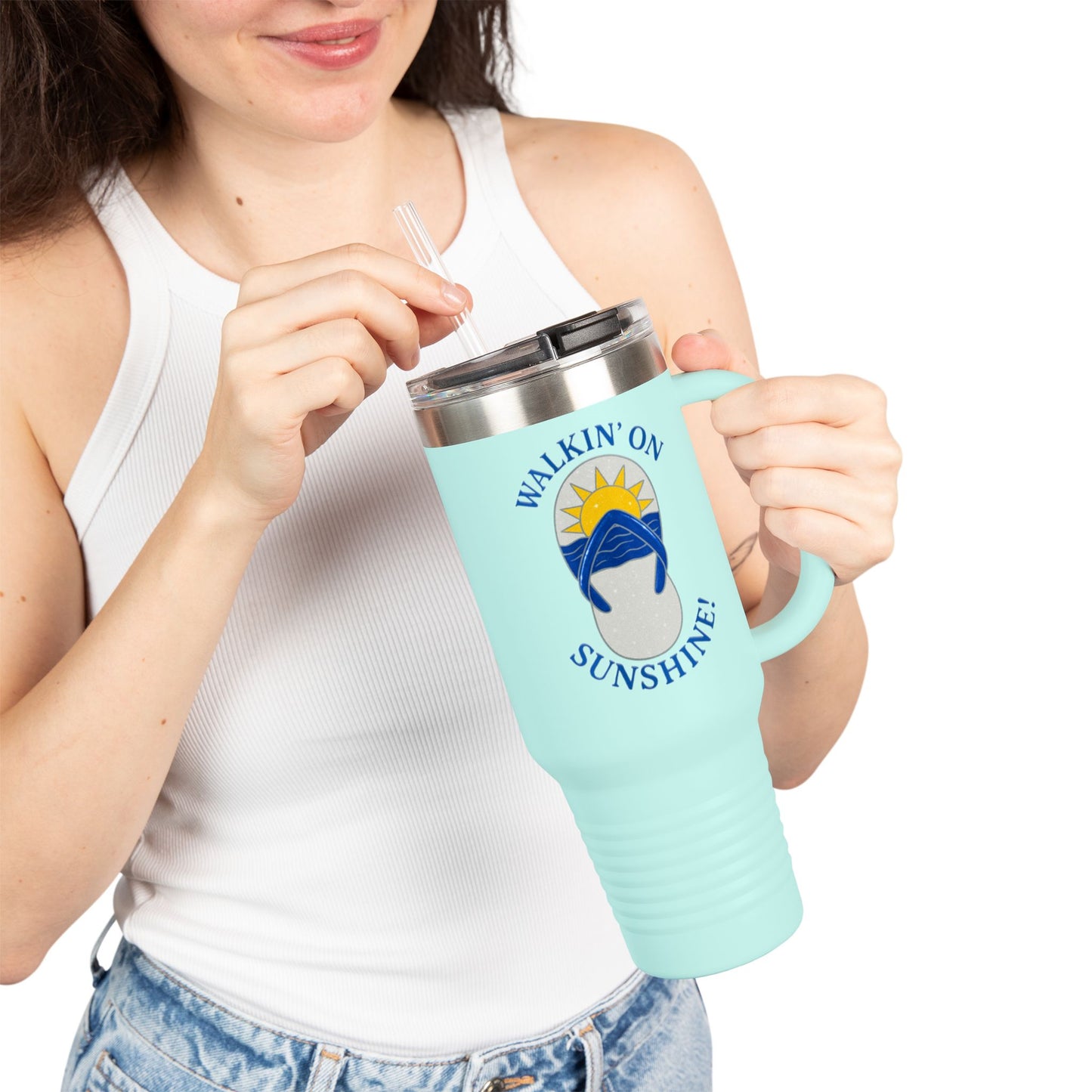 40oz Insulated Travel Mug — "Walkin' on Sunshine" Design