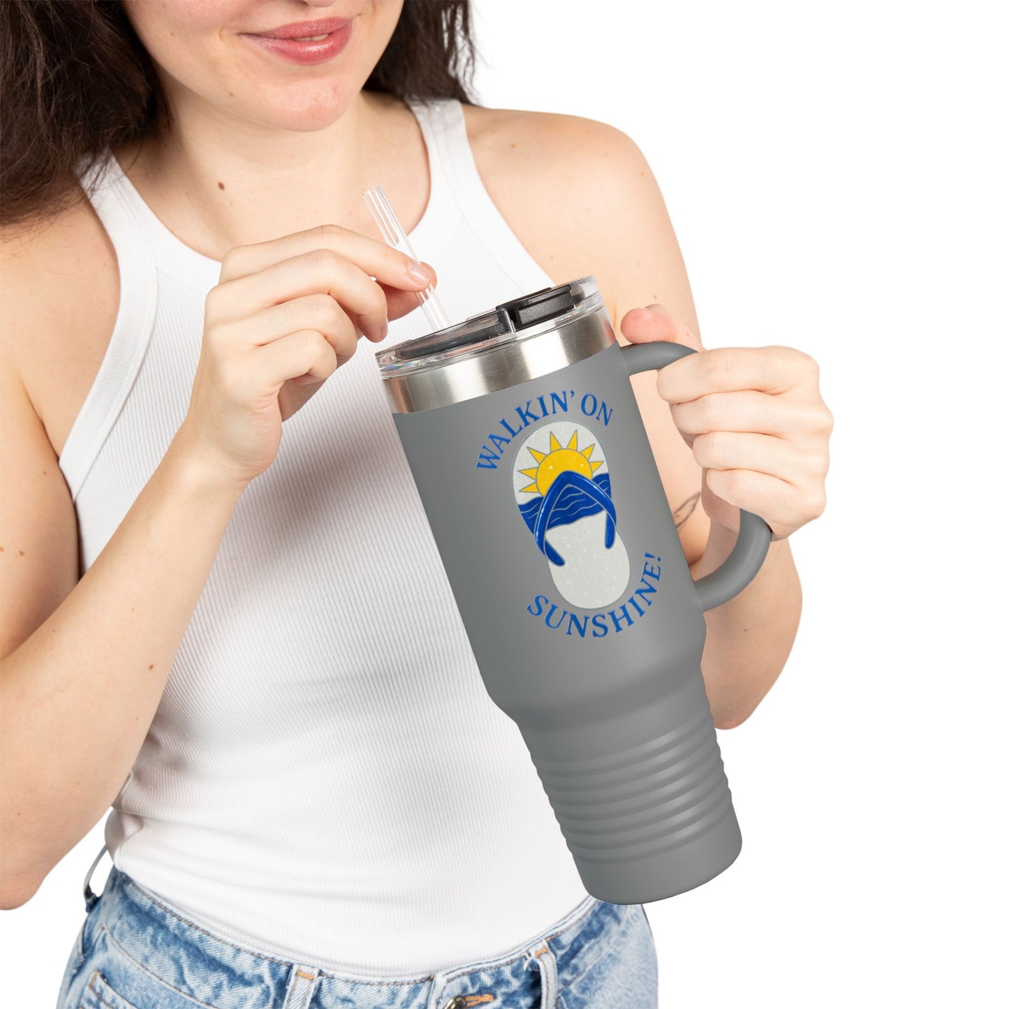 40oz Insulated Travel Mug — "Walkin' on Sunshine" Design