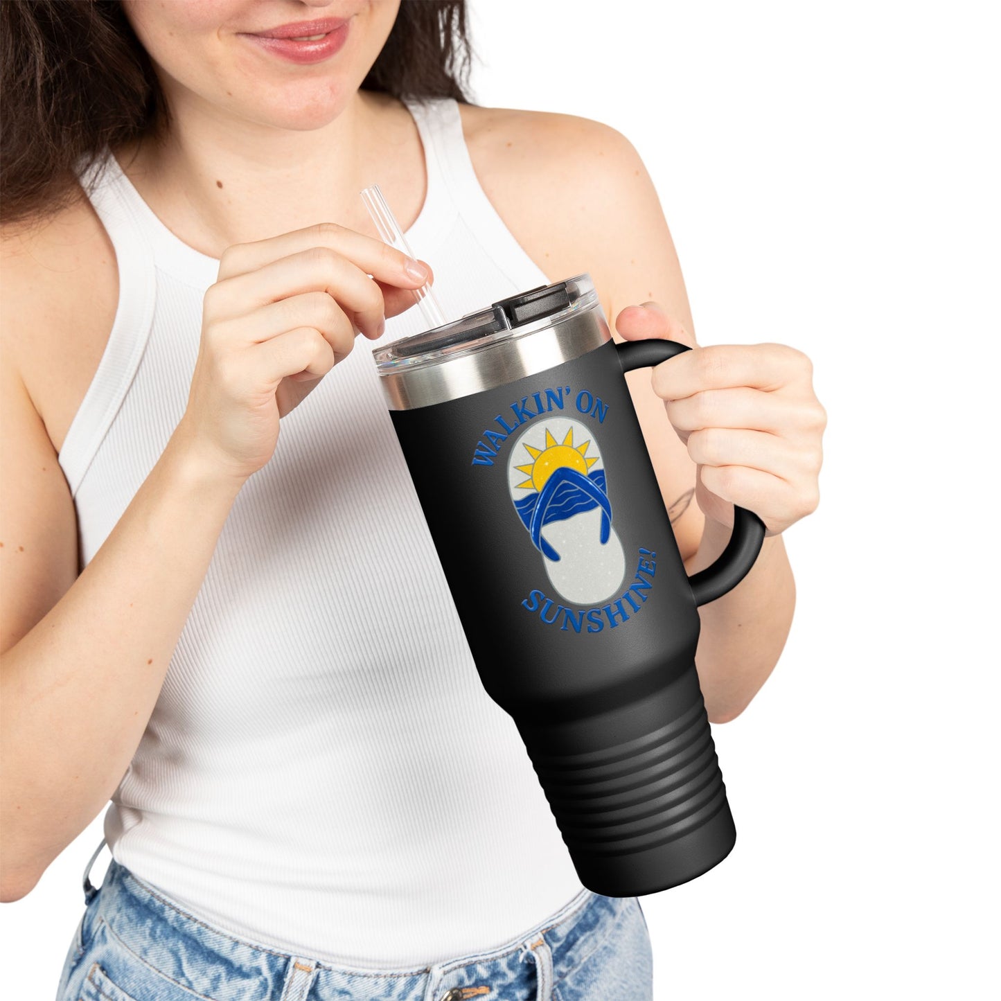 40oz Insulated Travel Mug — "Walkin' on Sunshine" Design